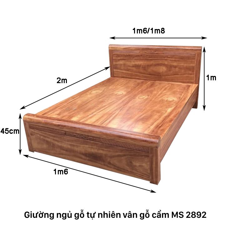 Kích thước giường ngủ gỗ tự nhiên dạt phản