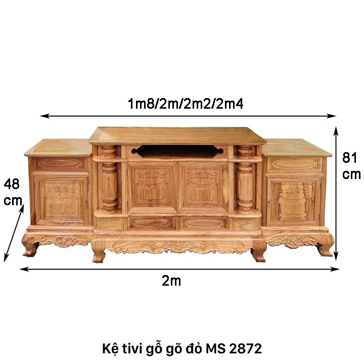 Kích thước kệ tivi gỗ gõ đỏ đẹp