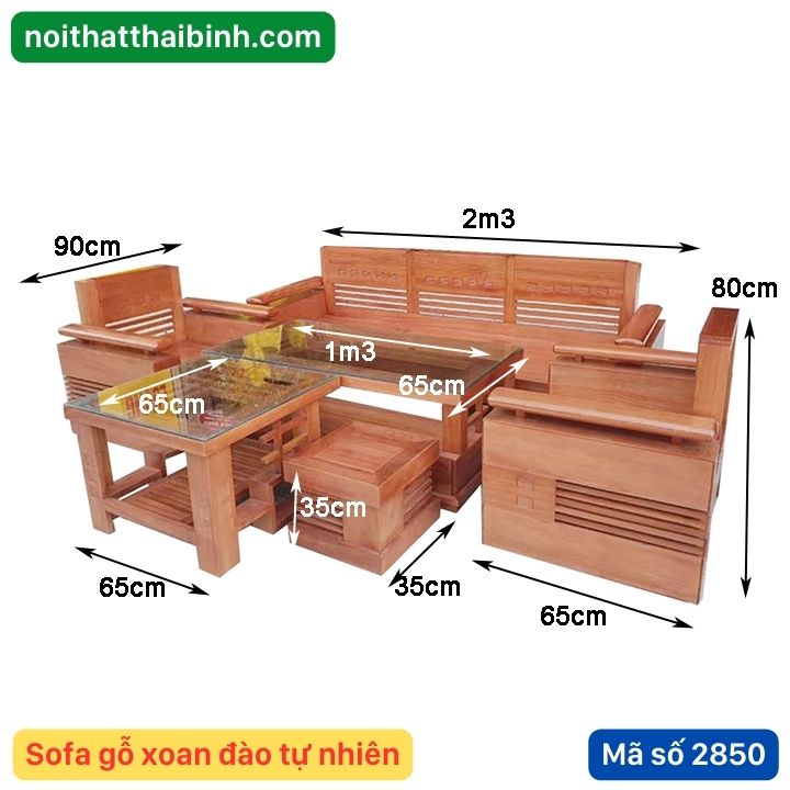 Kích thước Sofa gỗ xoan đào tự nhiên