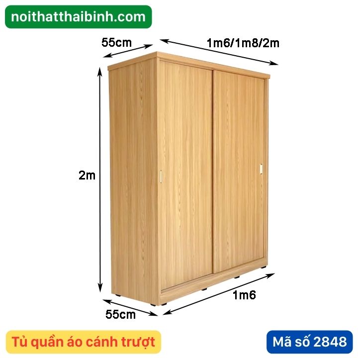 Kích thước tủ quần áo cửa lùa 1m6