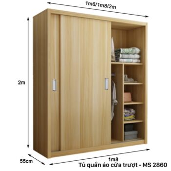 Tủ quần áo cửa trượt 1m8 MS 2860 Tủ quần áo cửa trượt 1m8 MS 2860