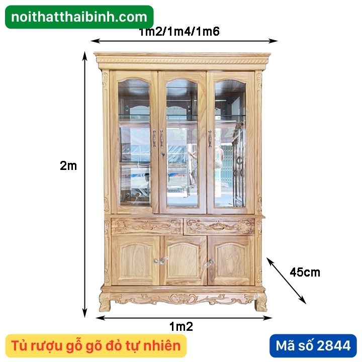 Kích thước tủ rượu gõ đỏ tự nhiên