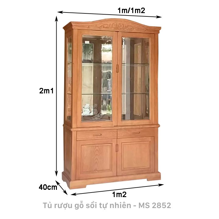 Kích thước tủ rượu gỗ sồi 1m2