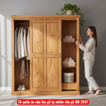 Tủ quần áo cửa lùa gỗ tự nhiên vân gõ MS 2947