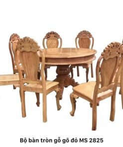 Bộ bàn ăn tròn gỗ gõ đỏ tự nhiên 8 ghế