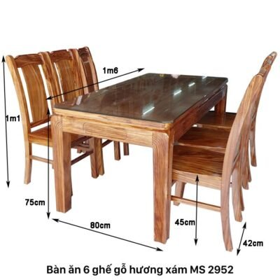 Bàn ăn 6 ghế gỗ hương xám MS 2952 Bàn ăn 6 ghế gỗ hương xám MS 2952