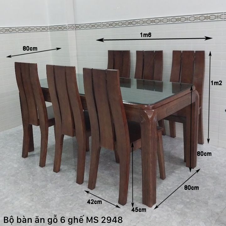 Kích thước bộ bàn ăn gỗ cao cấp 6 ghế