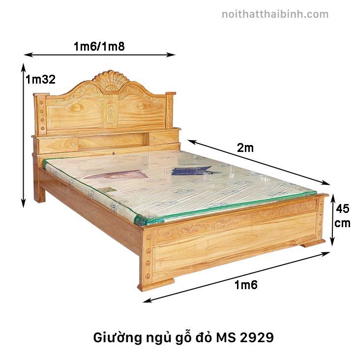 Kích thước giường gỗ gõ đỏ đẹp