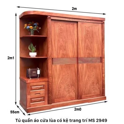 Tủ quần áo cửa lùa có kệ trang trí MS 2949 Tủ quần áo cửa lùa có kệ trang trí