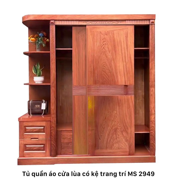Tủ quần áo gỗ cửa lùa có kệ trang trí