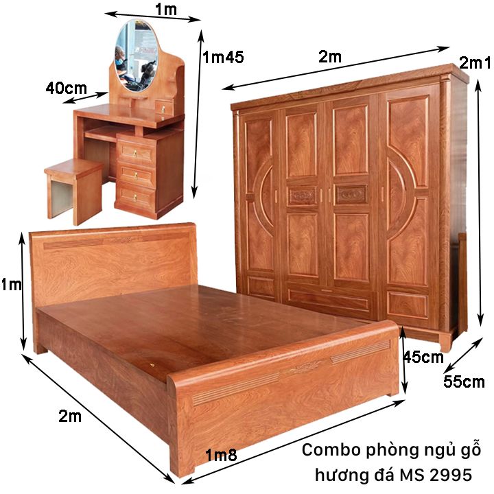 Kích thước combo phòng ngủ gỗ hương đá