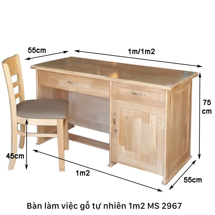 Kích thước bàn làm việc gỗ tự nhiên 1m2