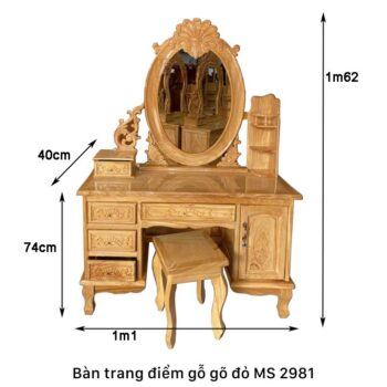 Bàn trang điểm bằng gỗ gõ đỏ tự nhiên MS 2981 Bàn trang điểm bằng gỗ gõ đỏ tự nhiên