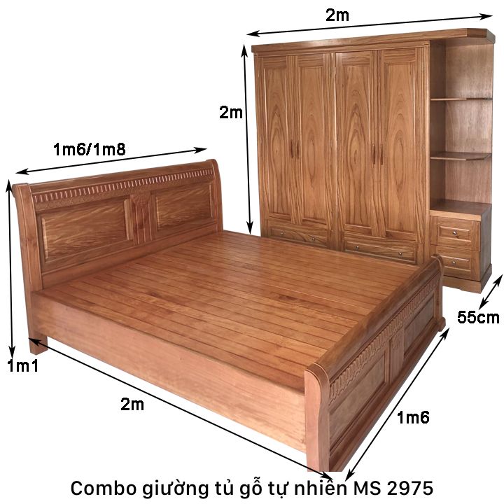 Kích thước combo giường tủ gỗ tự nhiên