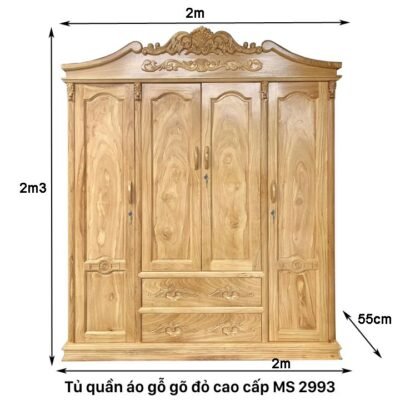 Tủ quần áo gỗ gõ đỏ cao cấp MS 2993 Tủ quần áo gỗ gõ đỏ cao cấp MS 2993