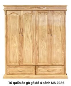 Tủ quần áo gỗ gõ đỏ 4 cánh