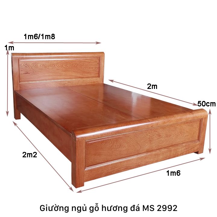 Kích thước giường ngủ gỗ hương đá vạt phản