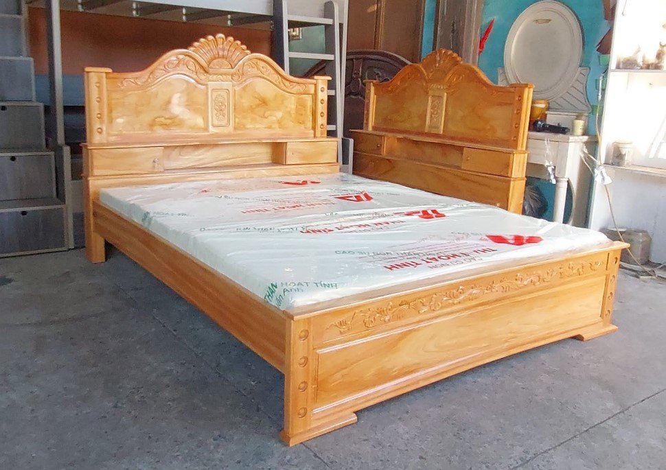 Giường gỗ hiện đại cao cấp thiết kế tối giản sang trọng cho phòng ngủ