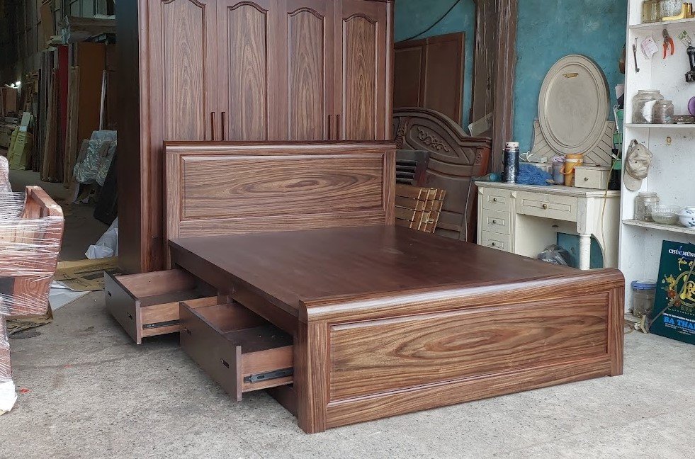 Giường gỗ hiện đại có ngăn kéo thông minh tiết kiệm không gian