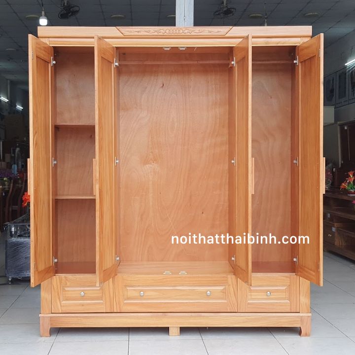 Mẫu tủ quần áo gỗ tự nhiên 4 cánh