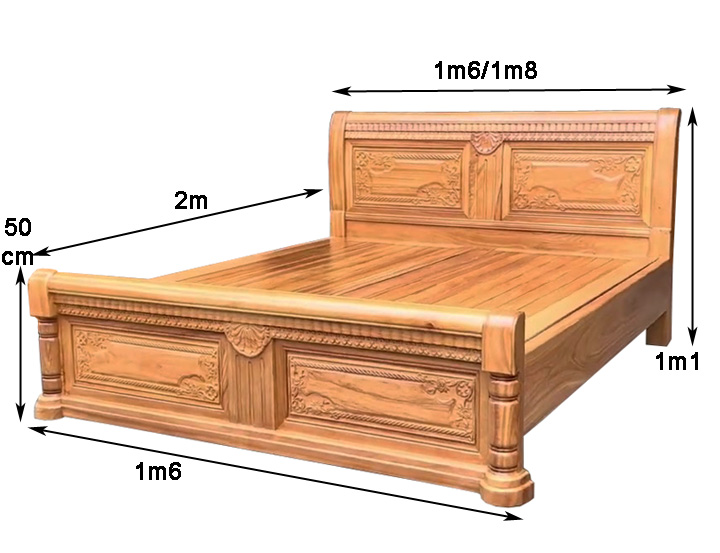Kích thước giường ngủ gỗ gõ đỏ tự nhiên 100%
