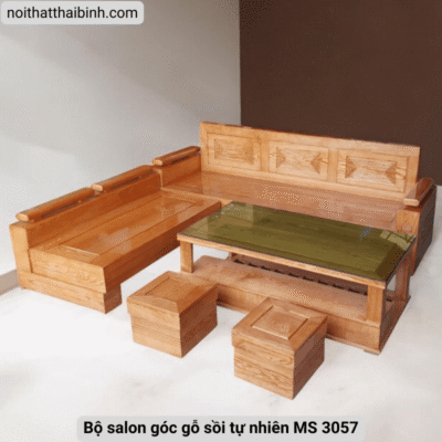 Bộ salon góc gỗ sồi tự nhiên MS 3057 Bộ salon góc gỗ sồi tự nhiên