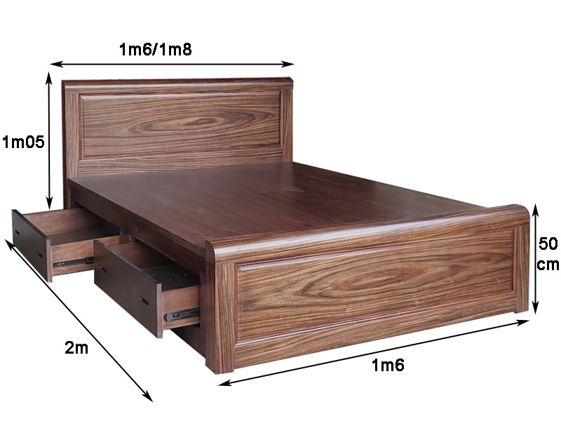 Kích thước giường gỗ óc chó