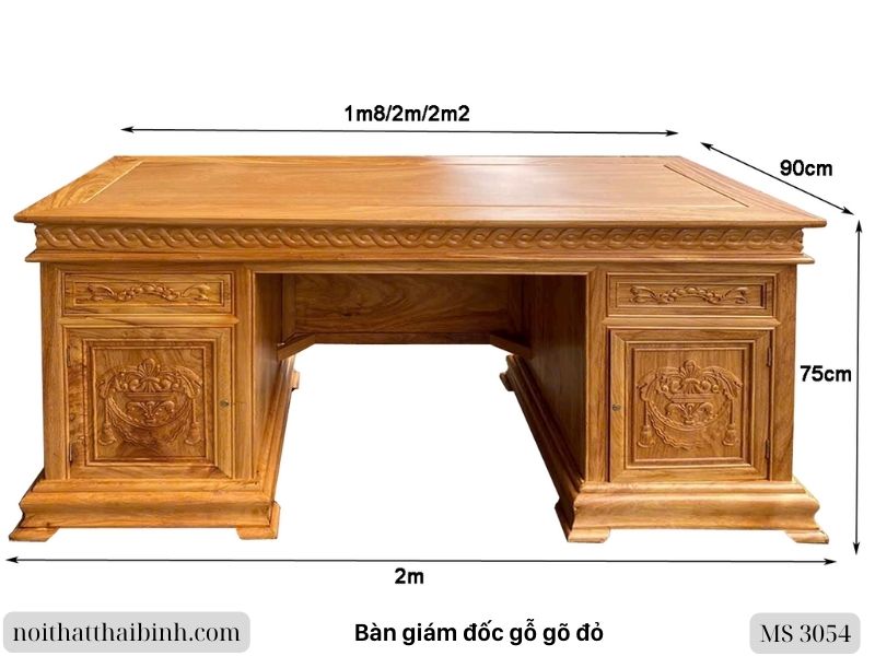 Kích thước bàn giám đốc gỗ gõ đỏ