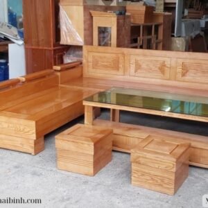 Bộ salon góc gỗ sồi tự nhiên MS 3057 Bộ salon góc gỗ sồi tự nhiên MS 3057