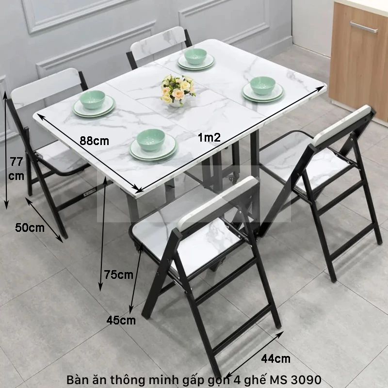 Kích thước bàn ăn thông minh gấp gọn 4 ghế
