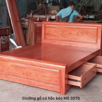 Giường có hộc kéo gỗ tự nhiên vân hương đá MS 3070 Giường gỗ có hộc kéo