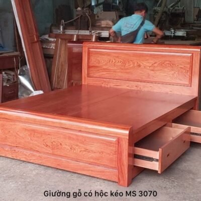 Giường có hộc kéo gỗ tự nhiên vân hương đá MS 3070 Giường gỗ có hộc kéo