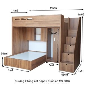 Giường tầng kết hợp tủ quần áo MS 3087 Giường tầng kết hợp tủ quần áo MS 3087