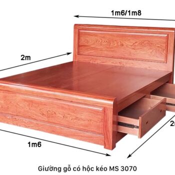 Giường có hộc kéo gỗ tự nhiên vân hương đá MS 3070 Giường gỗ có hộc kéo