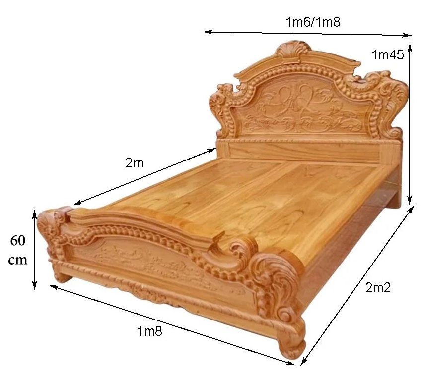 Giường gỗ gỏ đỏ cao cấp MS 3152 6 Kích thước giường gỗ gỏ đỏ cao cấp