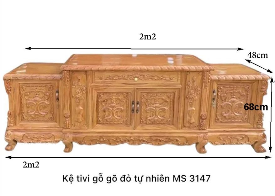 Kích thước kệ tivi gỗ gõ đỏ tự nhiên