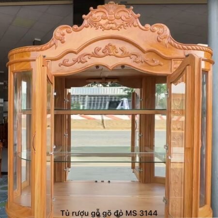 Mẫu tủ rượu đẹp gỗ gõ đỏ MS 3144