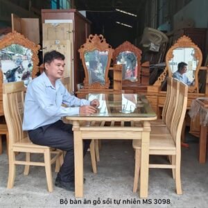 Bộ bàn ăn gỗ sồi tự nhiên MS 3098 Bộ bàn ăn gỗ sồi tự nhiên MS 3098
