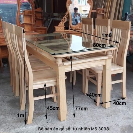Bộ bàn ăn gỗ sồi tự nhiên MS 3098 8 Bộ bàn ăn gỗ sồi tự nhiên MS 3098