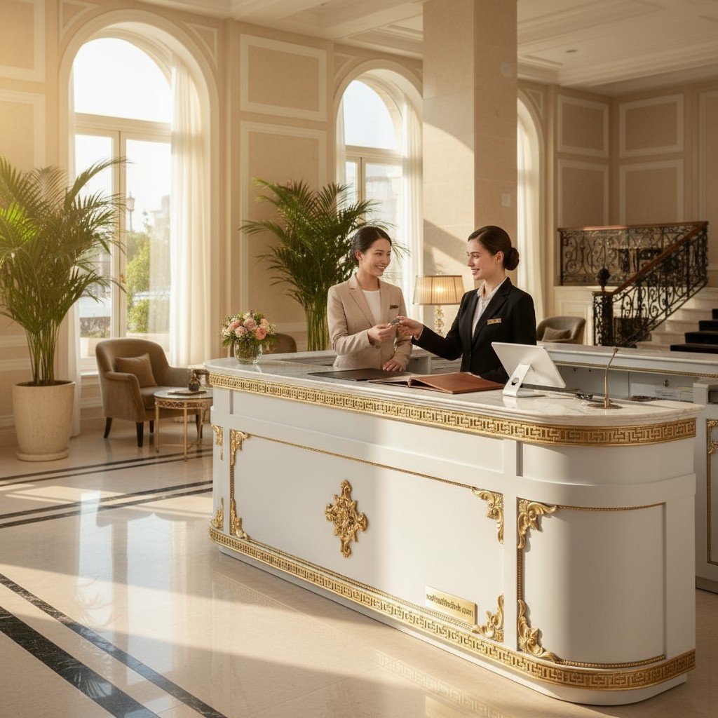 Chọn Mua Quầy Lễ Tân Dát Vàng Chất Lượng