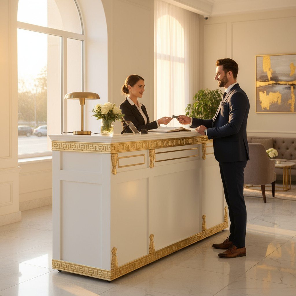 Quầy Lễ Tân Dát Vàng Dạng Cong