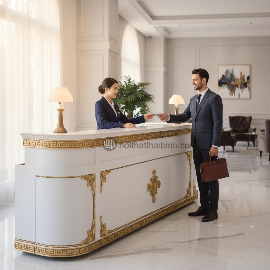 Quầy Lễ Tân Dát Vàng Kiểu Thẳng