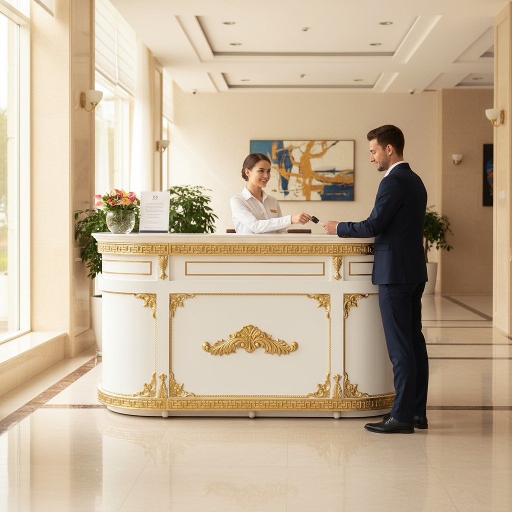 Xu Hướng Thiết Kế Quầy Lễ Tân Dát Vàng Hiện Đại