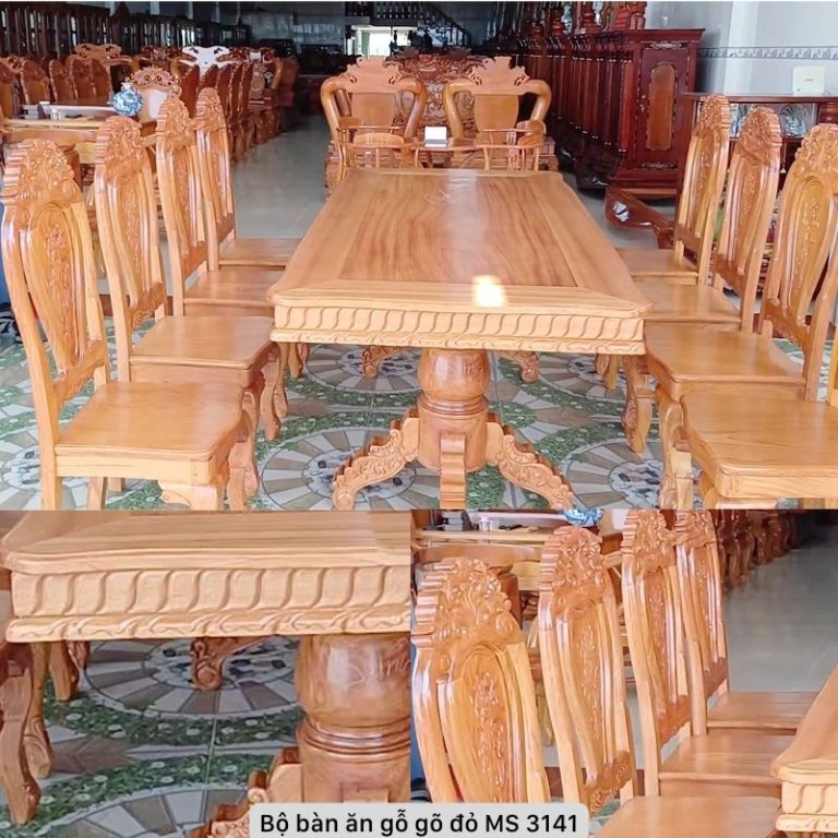 Bộ bàn ăn 8 ghế gỗ gõ đỏ