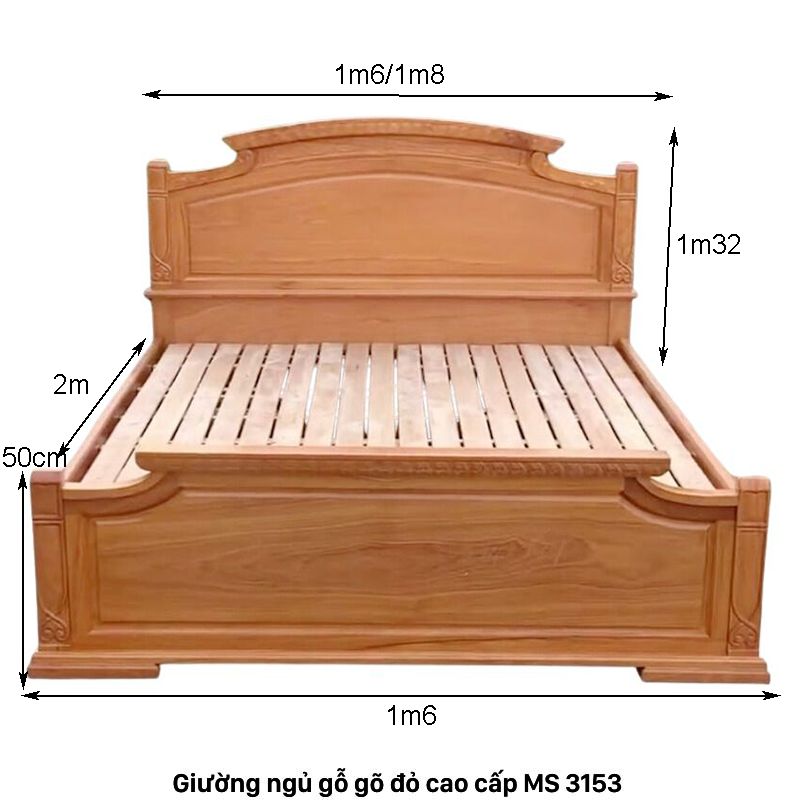Kích thước giường gõ đỏ