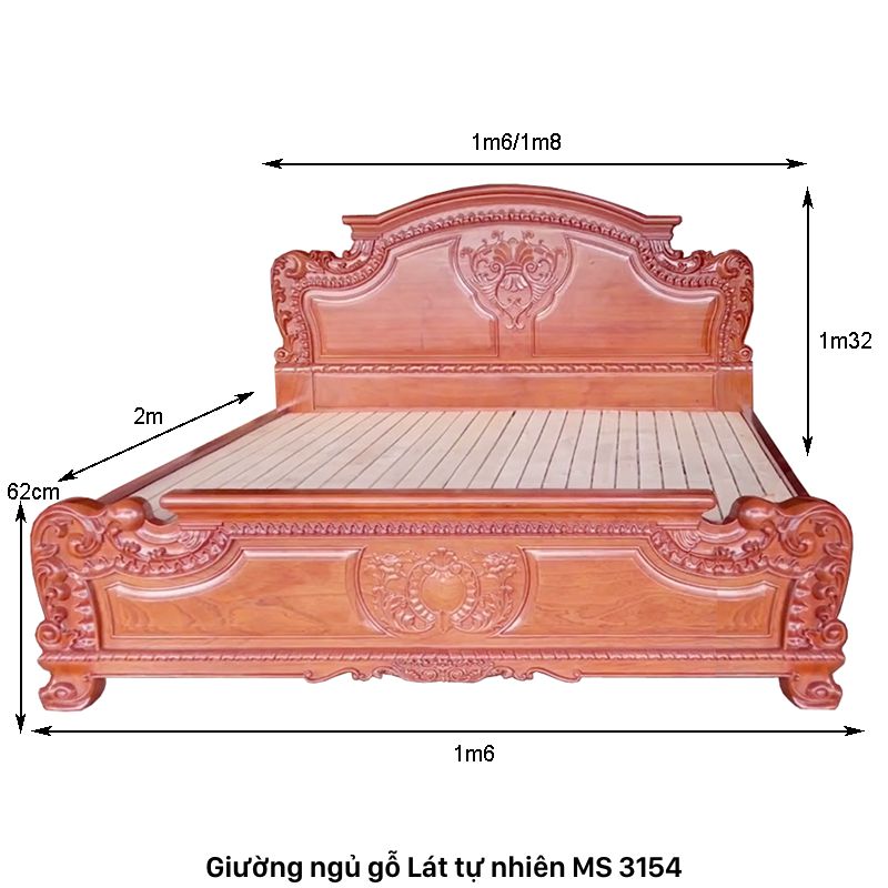 Kích thước giường ngủ gỗ Lát cao cấp