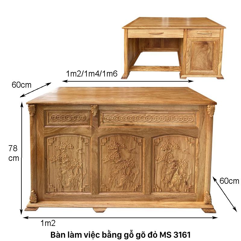 Kích thước bàn làm việc bằng gỗ gõ đỏ