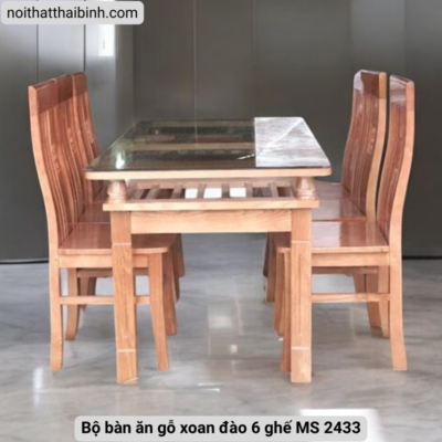 Bộ bàn ăn gỗ xoan đào 6 ghế MS 2433 Bộ bàn ăn gỗ xoan đào 6 ghế