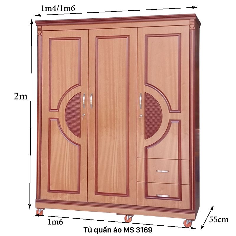 Kích thước tủ quần áo gỗ MDF vân gỗ tự nhiên