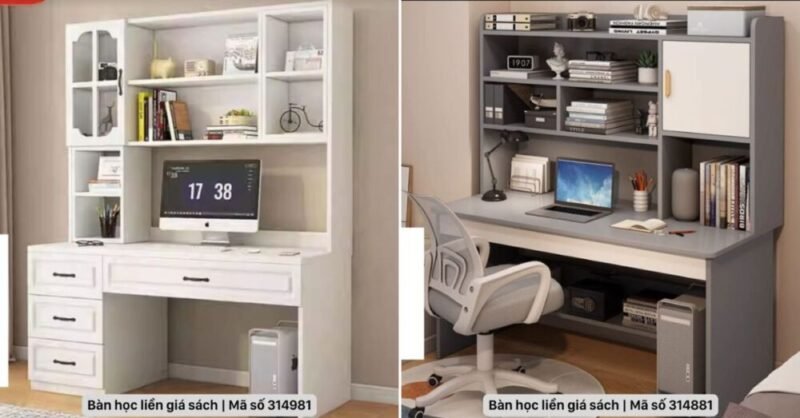 Bàn học liền giá sách giá rẻ - thiết kế tiện dụng cho bé Bàn học liền giá sách giá rẻ